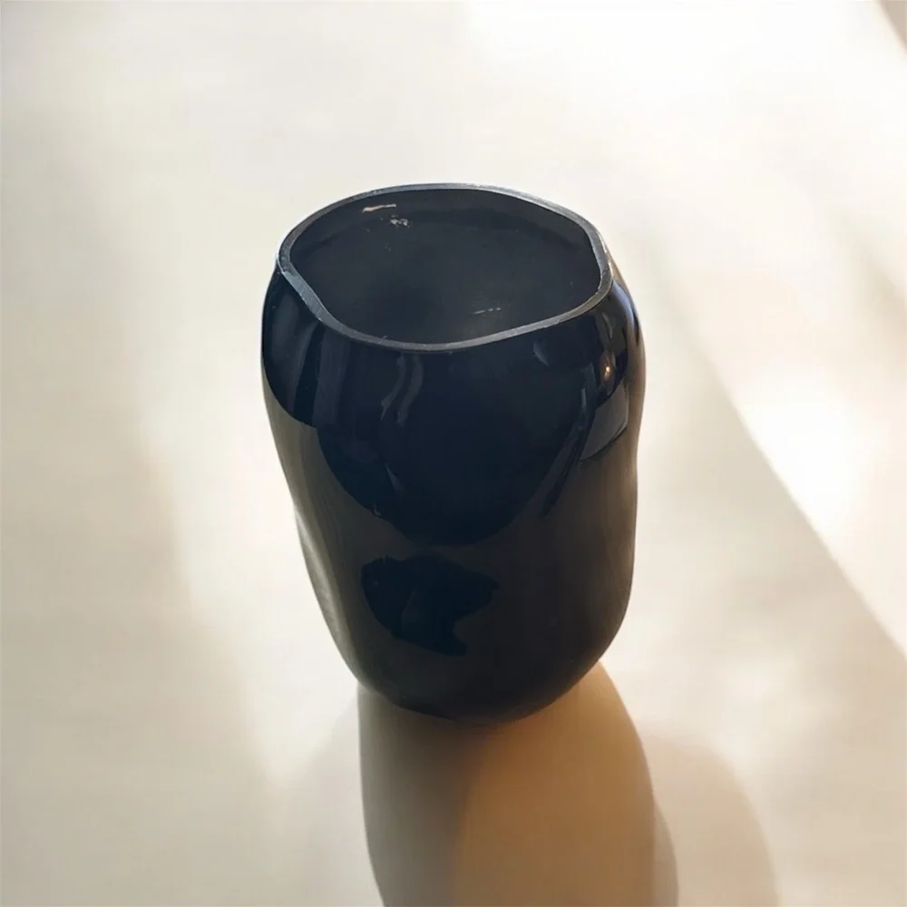 Translucent Black Asymmetrical Vase 5” tall